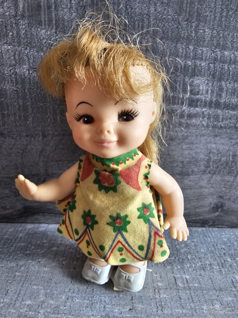 Horsman Dolls Inc 1967 Doll 6" Rooted Hair Key In Back Retro Geometric Dress #3